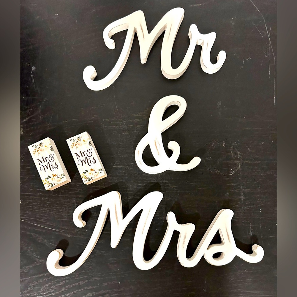 Mr & Mrs Wooden Script Signs
